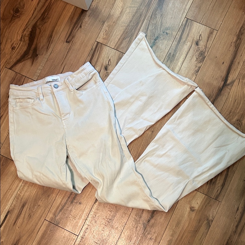 VERVET BY FLYING MONKEY Cream Flare Jeans